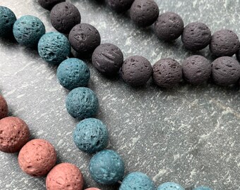 Coral Lava Rock Stone 6mm Dyed Plain Round Beads Strand 55 
