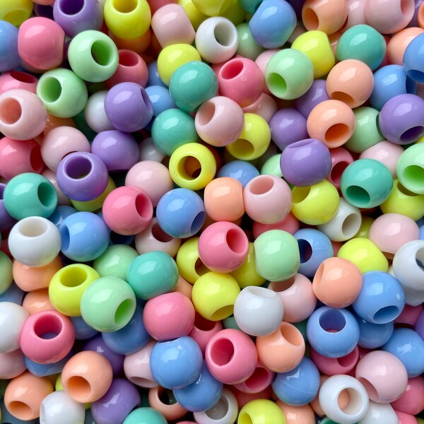 50 10mm Acrylic Large Hole Beads, mixed colour