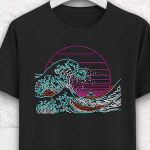 The Great Wave Off Kanagawa T-Shirt - Great Neon Wave T-Shirt - Great Wave Off Kanagawa T-Shirt, Hokusai, vintage shirt, retro neon shirt