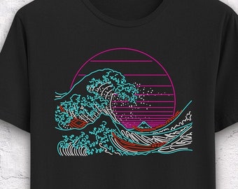 The Great Wave Off Kanagawa T-Shirt - Great Neon Wave T-Shirt - Great Wave Off Kanagawa T-Shirt, Hokusai, vintage shirt, retro neon shirt