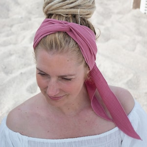 Muslin hairband women ORGANIC, hairband to tie yourself, many ways to wear, many colors, SIZE M 180 cm long image 2
