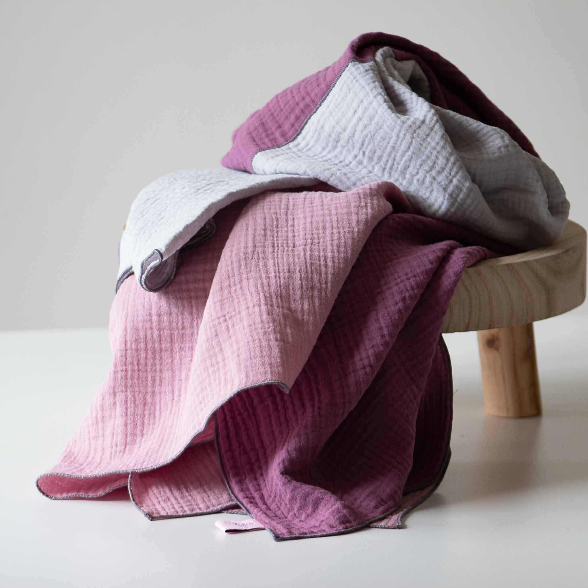 Musselintuch Damen XXL Halstuch BIO Beere/Rose/Hellgrau