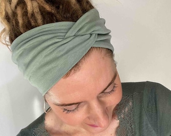 Calysta doppellagiges Turban-Haarband - PFEFFERMINZ, 2 Tragemöglichkeiten, Uni Stirnband, breit, BIO