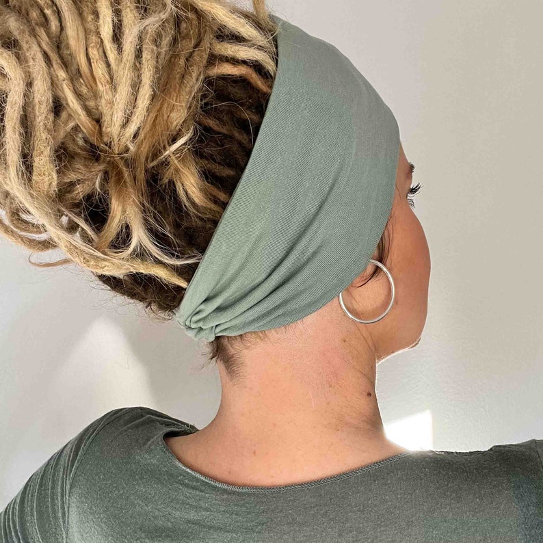 Calysta doppellagiges Turban-Haarband PFEFFERMINZ, 2 Tragemöglichkeiten, Uni Stirnband, breit, BIO Bild 3