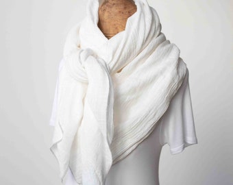 LINEN VINTAGE - Scarf in an elegant linen look, soft on the skin, 100% cotton - soft white