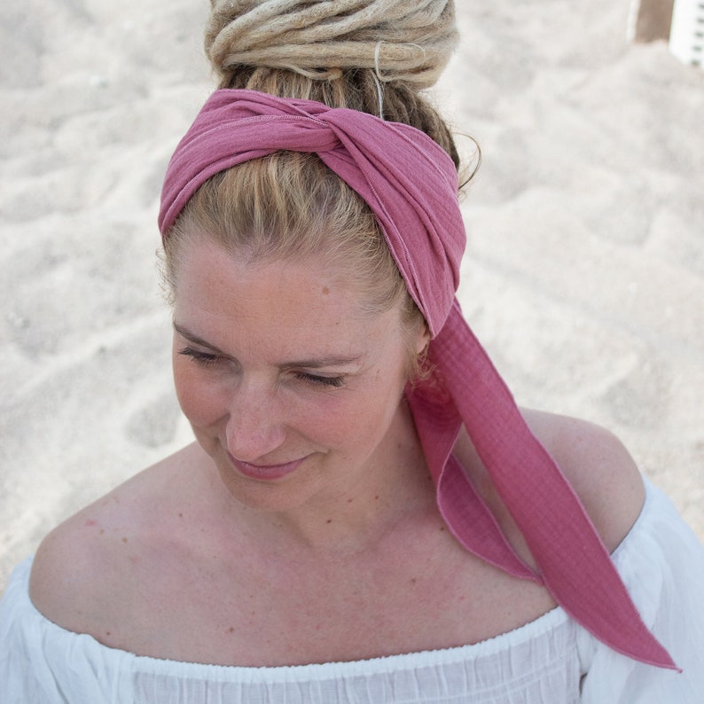 Muslin hairband women ORGANIC, hairband to tie yourself, many ways to wear, many colors, SIZE M 180 cm long image 2