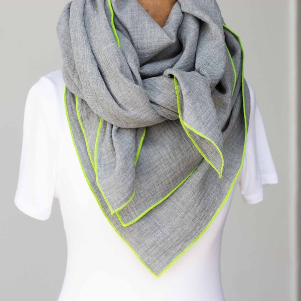 Écharpe en mousseline femme enfant foulard XXL gris MELANGE