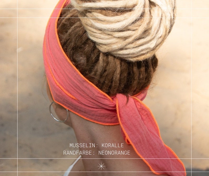 Muslin hairband women ORGANIC, hairband to tie yourself, many ways to wear, many colors, SIZE M 180 cm long image 8