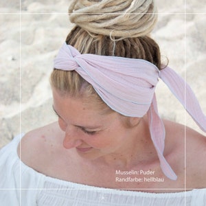 Muslin hairband women ORGANIC, hairband to tie yourself, many ways to wear, many colors, SIZE M 180 cm long image 6