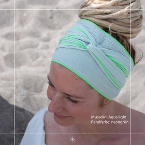 Muslin hairband women ORGANIC, hairband to tie yourself, many ways to wear, many colors, SIZE M 180 cm long image 1