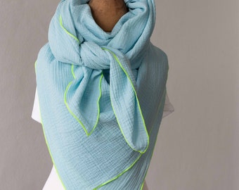 Muslin scarf women's children's XXL scarf organic aqua light