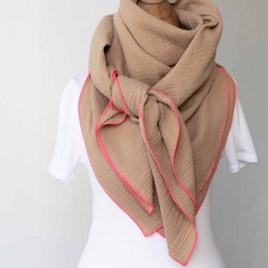 Women's muslin scarf, women's neck scarf, women's muslin scarves, women's muslin scarf, gift for girlfriend, birthday gift - ORGANIC in TAUPE
