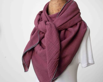 LINEN VINTAGE - Scarf in an elegant linen look, soft on the skin, 100% cotton - blackberry