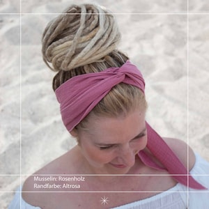 Muslin hairband women ORGANIC, hairband to tie yourself, many ways to wear, many colors, SIZE M 180 cm long image 3