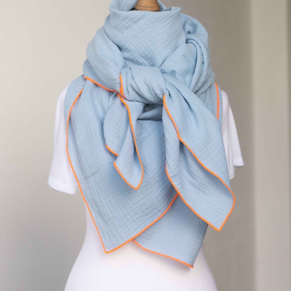 Muslin cloth women's triangular scarf children's XXL neckerchief organic sky blue