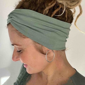 Calysta doppellagiges Turban-Haarband PFEFFERMINZ, 2 Tragemöglichkeiten, Uni Stirnband, breit, BIO Bild 2