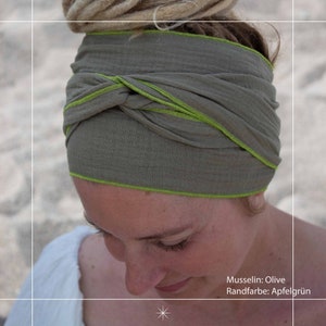 Muslin hairband women ORGANIC, hairband to tie yourself, many ways to wear, many colors, SIZE M 180 cm long image 5