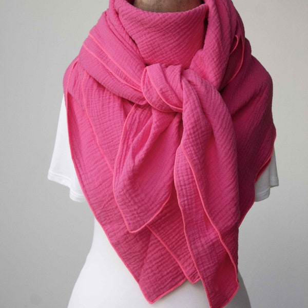 Muslin scarf women's children's XXL scarf organic bright pink