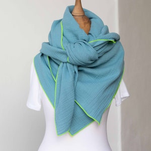 Muslin scarf ladies triangular scarf girl boy XXL scarf ORGANIC aquamarine