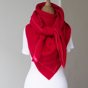 Muslin scarf women's neckerchief scarf girl boy XXL organic cherry red