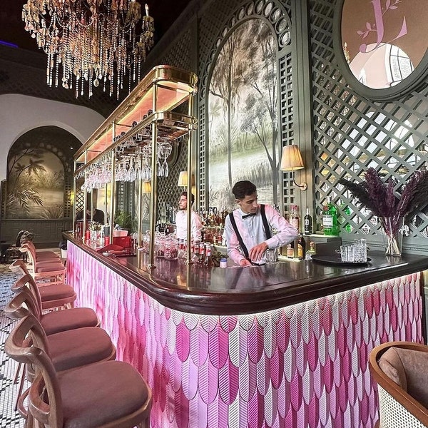 Pink Palm Leaf & Marble Tile , Art Deco bathroom ceramics, kitchen tile , Handmade Ceramic ,home entrance ceramic, bar tile,Decorative Tiles