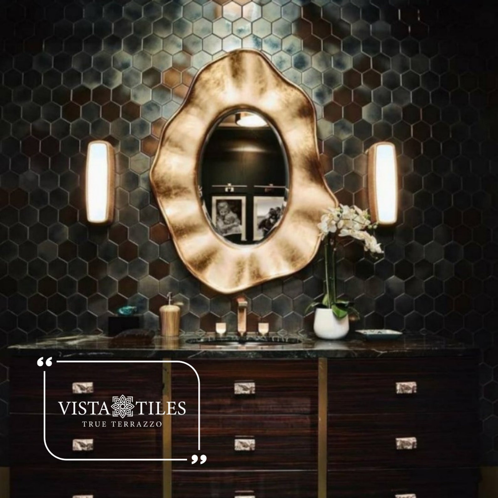 Metallic and Bronze Hexagon Tile Backsplash Handmade Tile Etsy