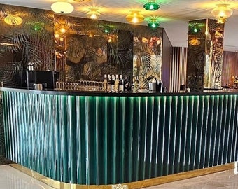 Bar Front Green Ceramic Corrugated Tile, Concave Tile,tradition,handmade tile,10x100 Bar Front Tile,turkish handicraft, ( 10 sqft )