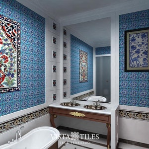 Turkish Ceramic Tile, Set of 25 pcs (10sqf + 1 sqm), ottoman tile,hamam tile,Seljuk Patterned Ceramic Tile Stock Code  43010049