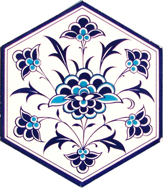 Patterned Rumi 21×23 Cm Iznik Rumi Patterned Hexagonal Ceramic Tile ,ottoman Seljuk ...