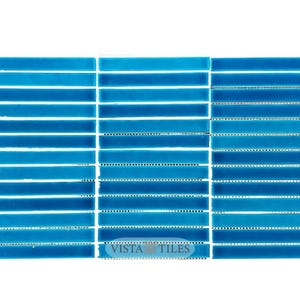 Crystal Dark Blue Mosaic Tile Sheet , Long Blue Rectangular Tiles , Bathroom ceramic,Bar decor tiles , Wall decor tiles ( 10 sqft )