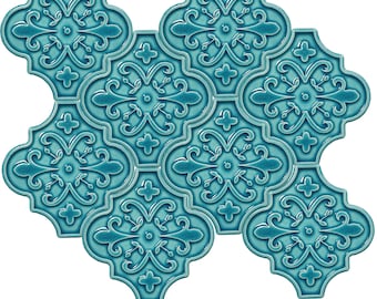 12×12 Ottoman Floral Arabesque Turquoise Tile Ceramic, Unique turkish tiles,ceramic mosaic tiles,( sample )