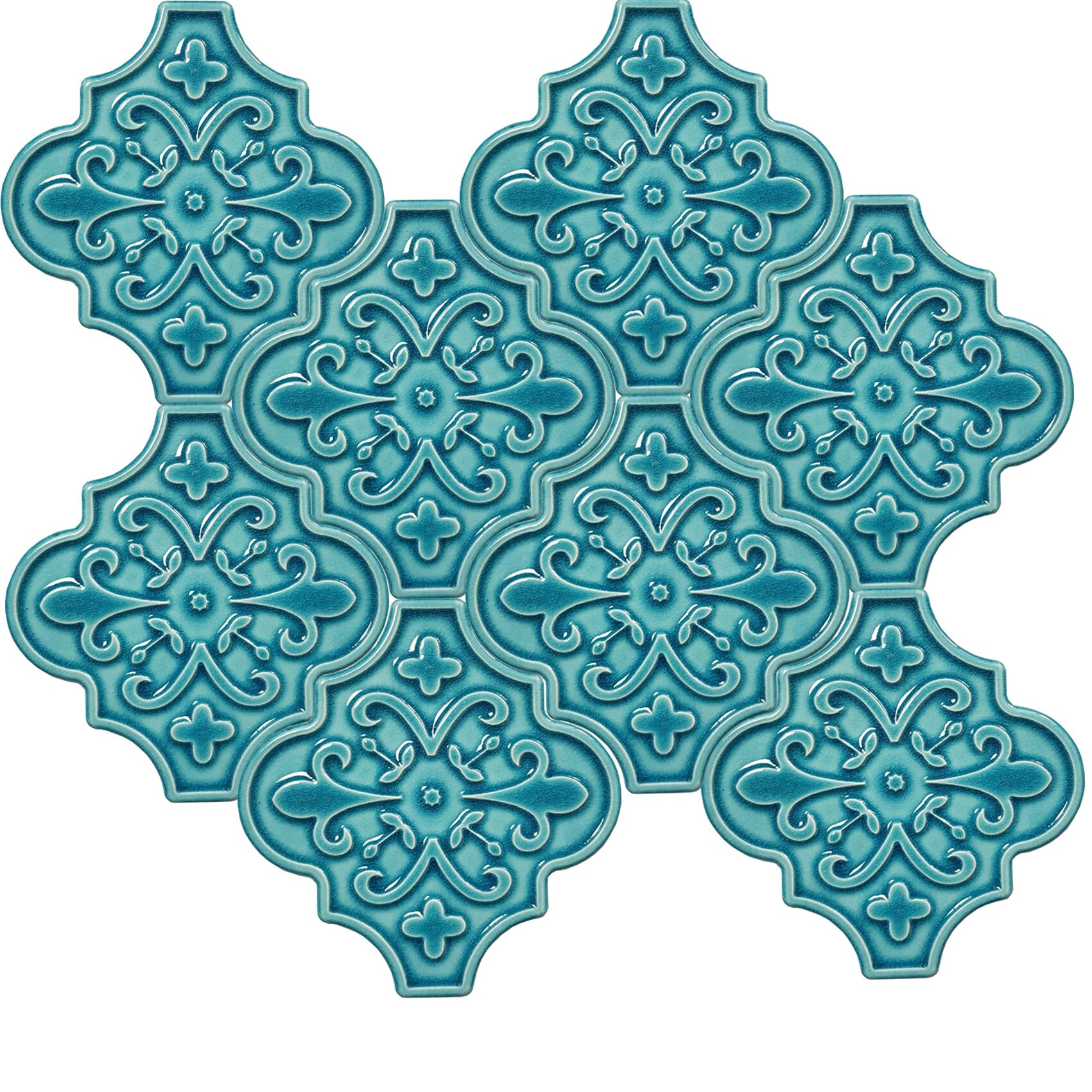 12×12 Ottoman Floral Arabesque Turquoise Tile Ceramic