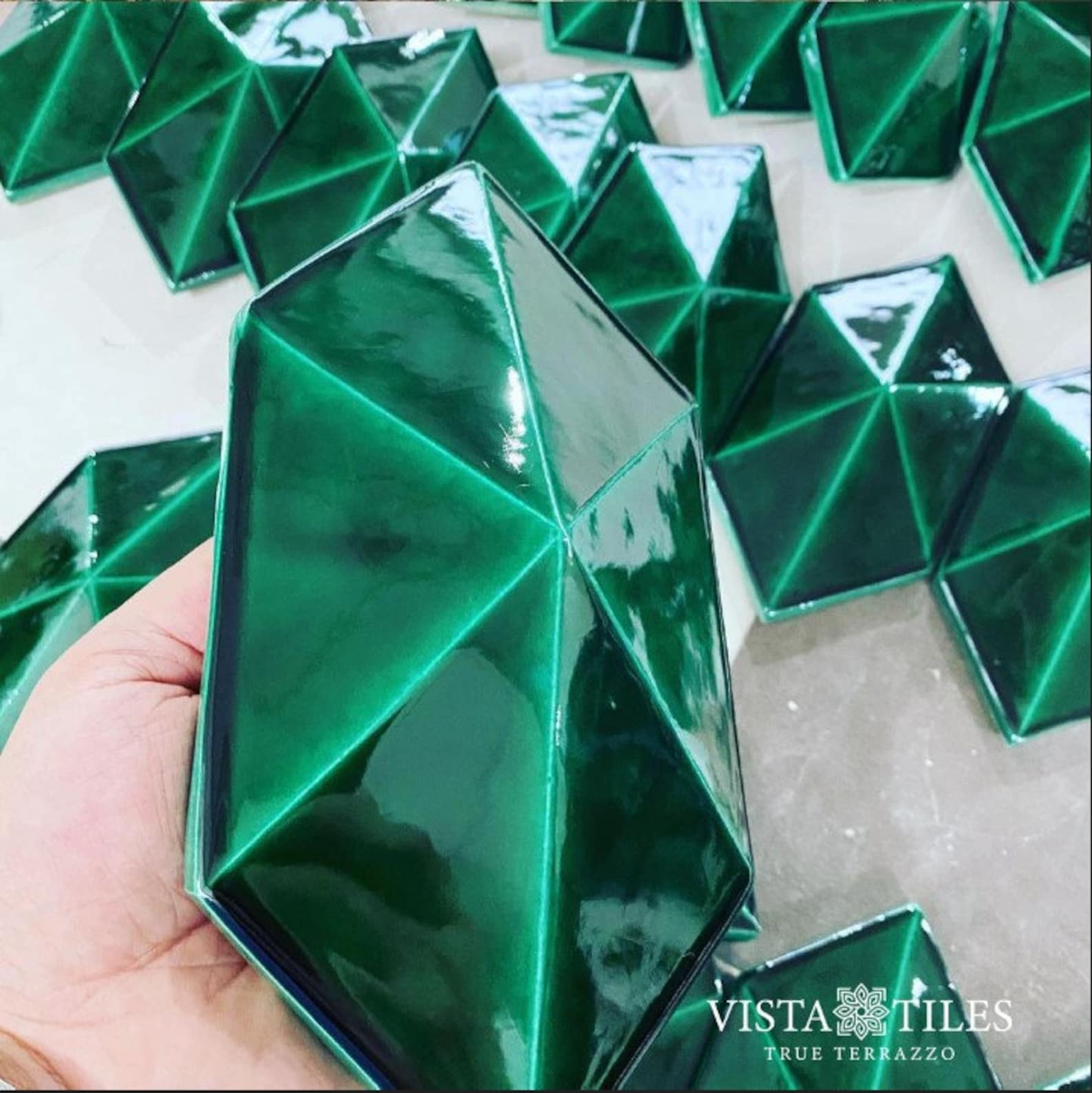 Rectangular Diamond Tiles Diamonds Tiles,handmade Tile,natural Clay Tile, Green Ceramic Tile ...