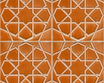 20×20 cm Relief Caramel Seljuk Star Pattern Tile, 1 sqm2 (10 sqf ) ,set of 1 m2 ,25  pcs Unique turkish tiles,relief tile,ceramic tiles,