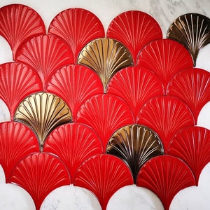 Tiles,Mosaic Wall & Floor Tile,Red Oyster Fish Scale Pattern Tile,Backsplash tile, Porcelain tile,for Bathroom wall and Shower wall