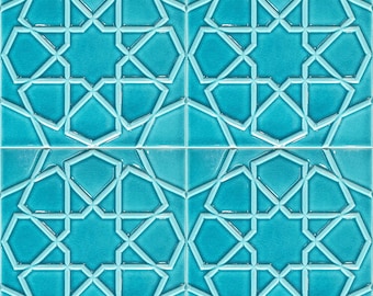 20x20 cm Reliëf Turquoise Seljuk Star Patroon Tegel, 1 m²2 (10 sqf), set van 1 m2, 25 stuks Unieke Turkse tegels, reliëf tegel,
