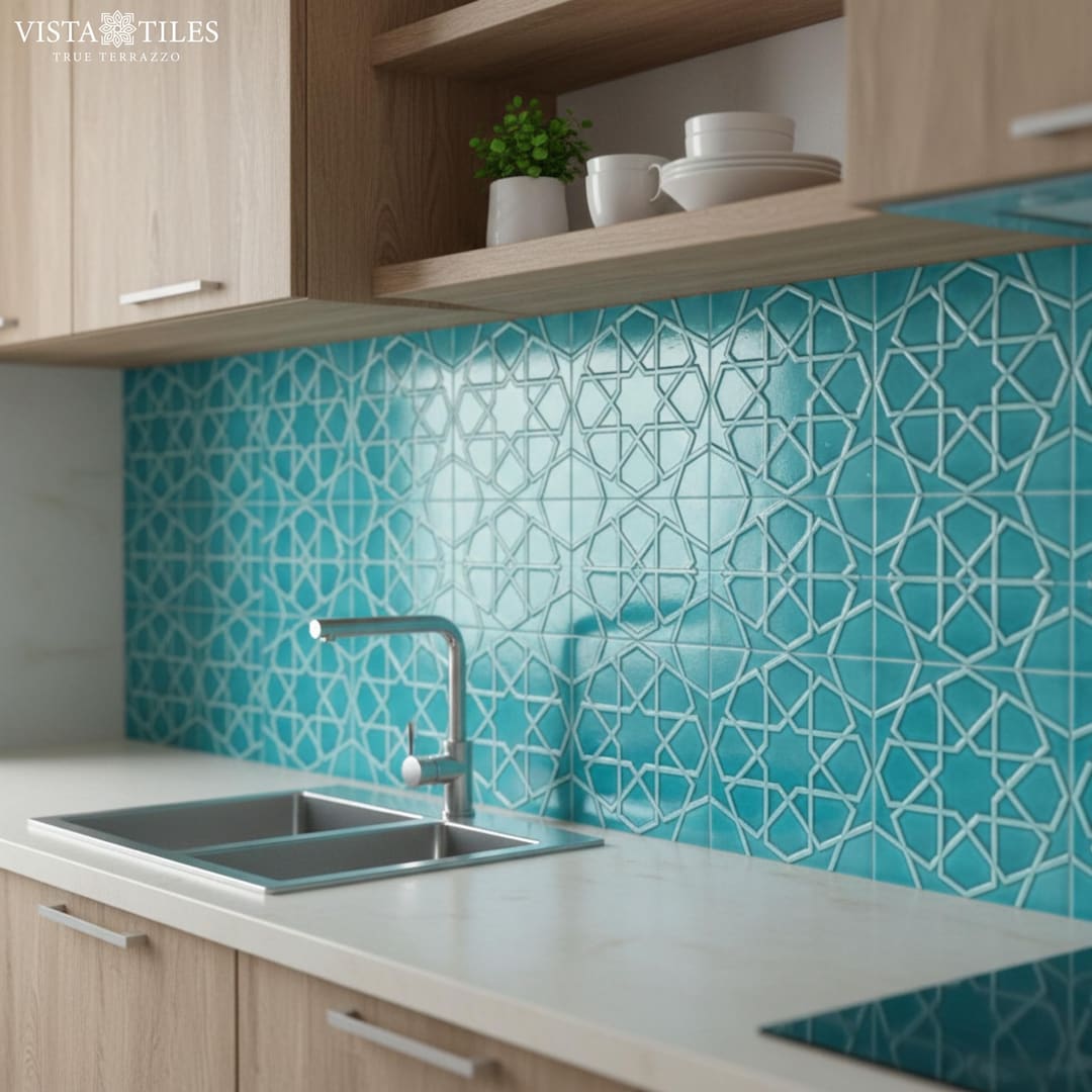 Relief Turquoise Seljuk Star Pattern Tile, 1 Sqm2 (10 Sqf ) ,set of 1 ...