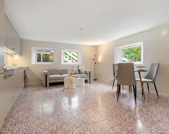 Luxe glasaggregaat terrazzo, gezoete en gepolijste afwerking, terrazzotegel voor binnen en buiten, designtegel, 4 inch (VSTN-509)