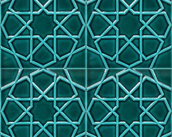 20×20 cm Reliëf Groene Seljuk Star Patroon Tegel, 1 m²2 (10 sqf), set van 1 m2, 25 stuks Unieke Turkse tegels, reliëf tegel, keramische tegels,