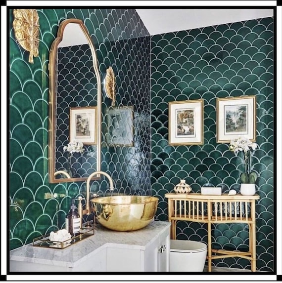 Tilemosaic Tileshandmade Ceramicgreen Fish Scale Patterned Etsy