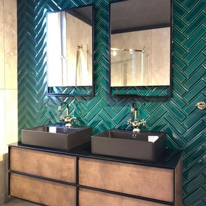 Tile,mosaic tiles,,Handmade Brick,Subway Tile,Plain Green Patterned Ceramic tile ,Wall & Floor Tile, set of 1 m2,1 sqm2 (10 sqf ) 7x21 cm