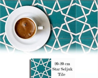 Star Kutahya Seljuk Patroon Tegel,, 1 m²2 (10 sqf), set van 1 m2, 25 stuks Unieke Turkse tegels, reliëf tegel, 20x20 Cm