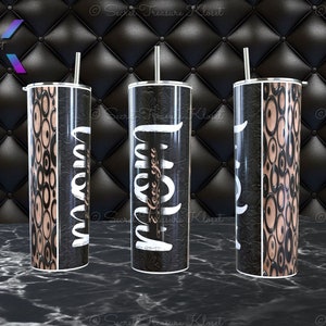 Brown & Blk &quot;MOM&quot; I Love You Becher; Digitale Sublimationsverpackung | 20 Unzen Skinny Tumbler Wrap | Digitaler Download| Becher Instant Download PNG JPG