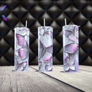 3D Butterflies & Flower| Digital Sublimation Design| 20oz Skinny Tumbler Wrap| Digital Tumbler Instant Download PNG JPG| Tumbler Wrap