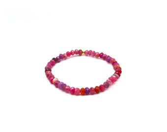 Lyra Bracelet-Small Ruby Bracelet Dainty Stone Bracelet 2x4mm Beads 6.25”-7” Adjustable Pink Gemstone Bracelet Minimalist Jewelry unisex