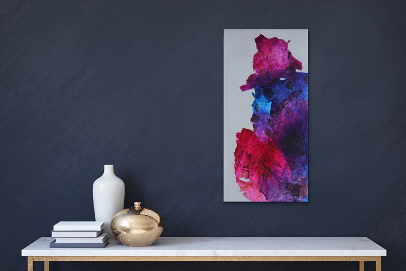 Original long narrow vertical art painting on canvas pink Etsy