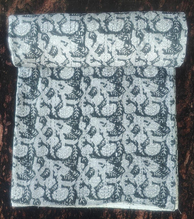Kantha Quilt Brun Handblock Kantha Quilt bomull handgjord filt Kantha sängöverkast indiskt sängkläder överkast twin/singel storlek vintage Twin Pattern 4