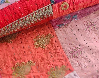 Colcha indiana Kantha Patchwork Kantha Colcha de cama Khambadiya Colcha de cama Kantha King Queen rosa Patchwork Kantha Colcha Kantha rara