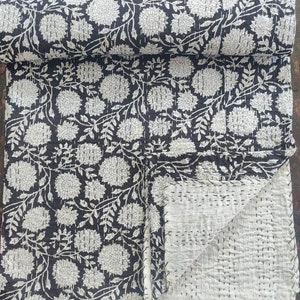 Black King Kantha heritage quilt Kantha Quilt Queen Kantha Quilt Black King Kantha Quilt Kantha King Kantha Pillow Cover Kantha Quilt Twin