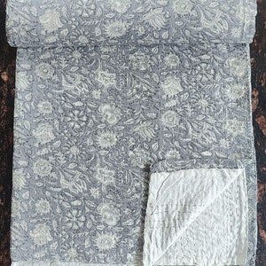 Indian Kantha Quilt Twin Size Queen Size King Size Block Print Quilted Indian Cotton kantha Bedding Bedspread Indian Hand Block Print Throw